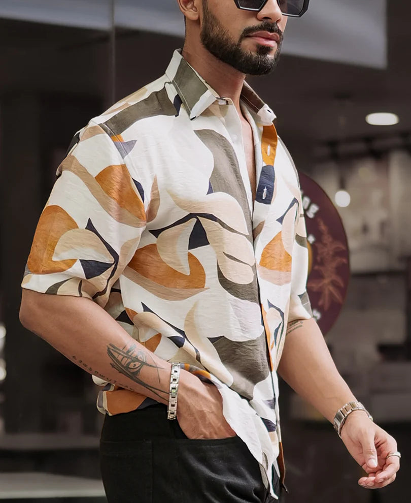 Multi Colour Abstract Print Oversized Half Sleeves Shirt