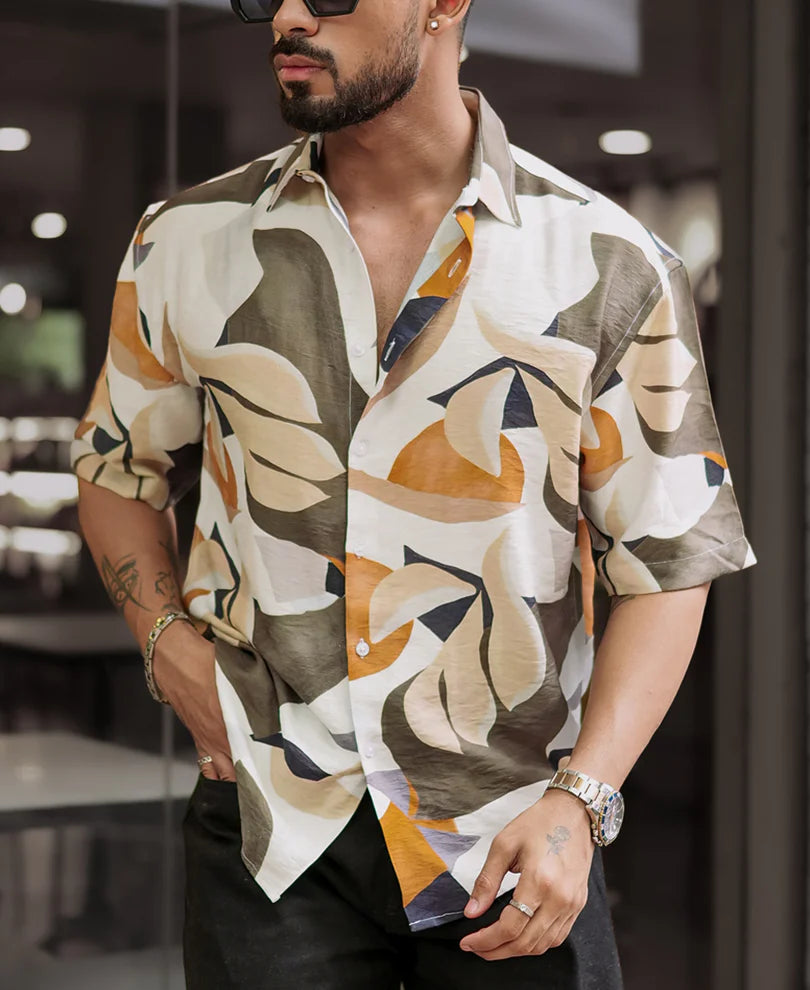 Multi Colour Abstract Print Oversized Half Sleeves Shirt