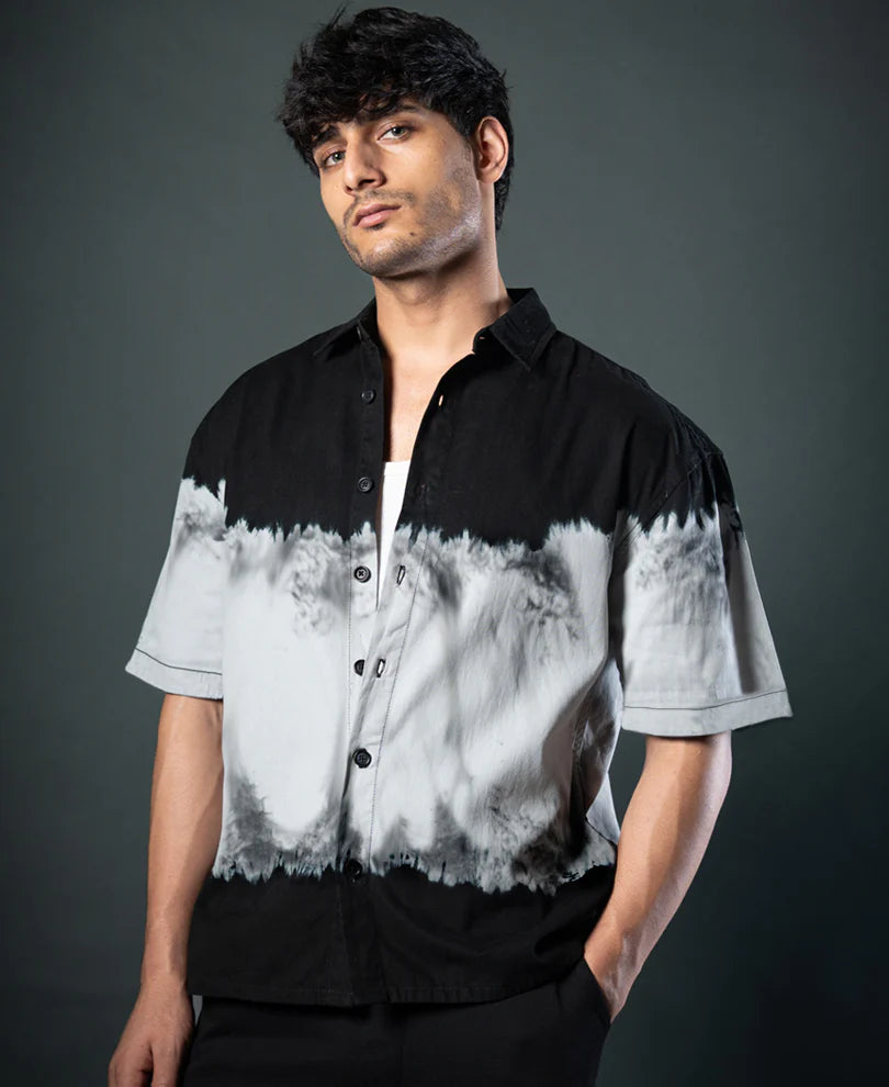 Black Tie-Dye Printed Boxy Shirt