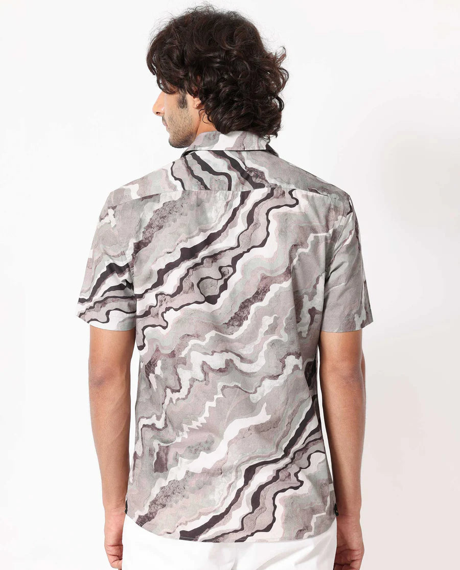 CLAYY - BEIGE REGULAR FIT ABSTRACT PRINT SHIRT