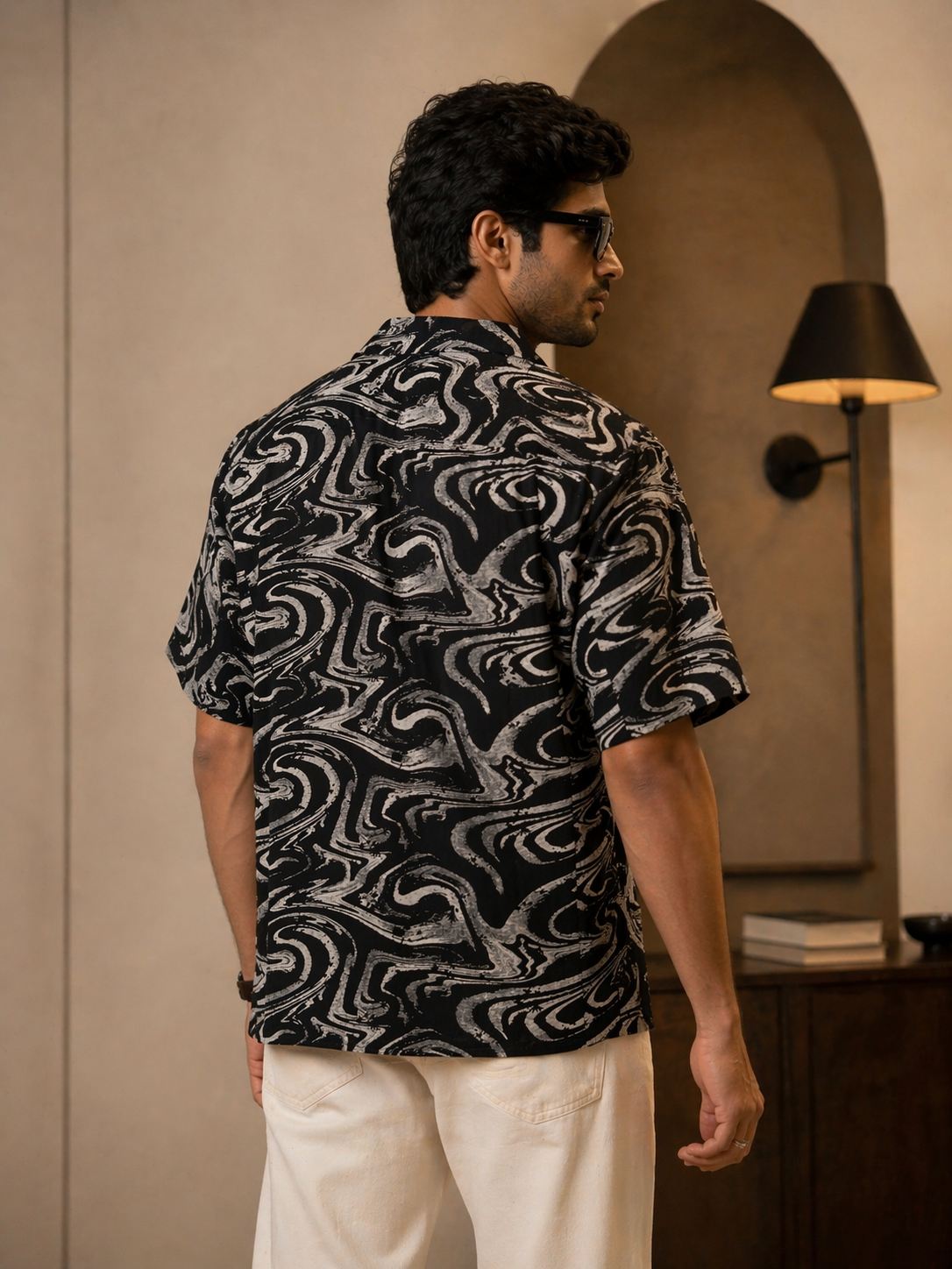 Abstract Drift Camp Collar Shirt – Black & Stone