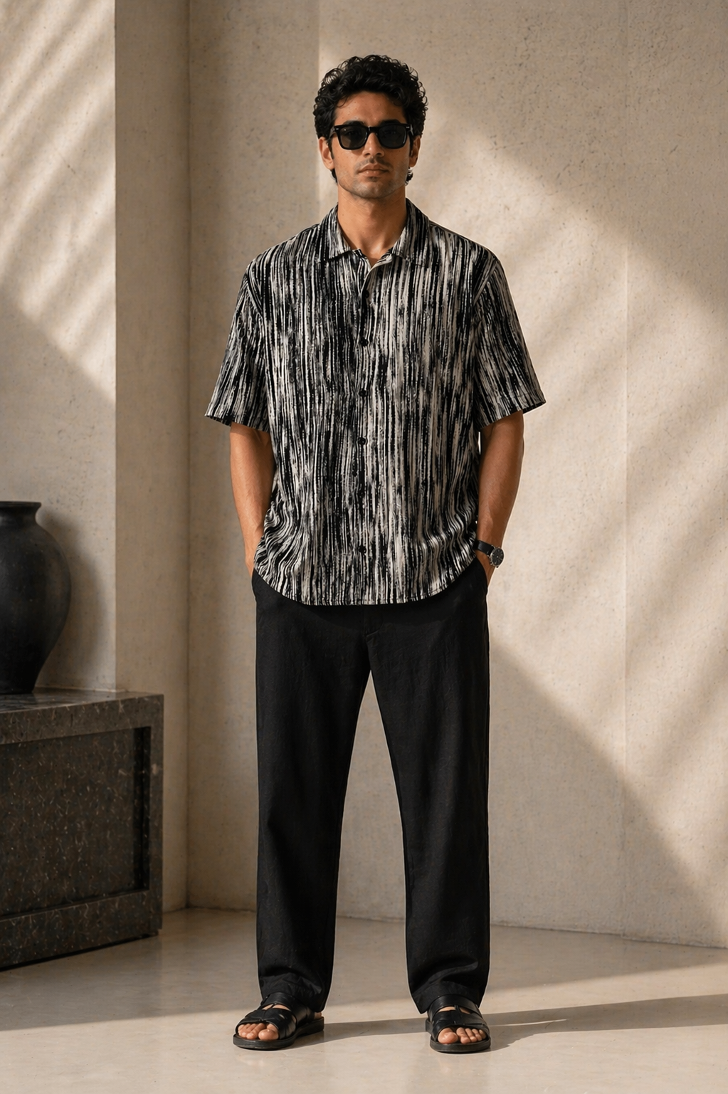 Abstract Drift Boxy Shirt – Black & Stone