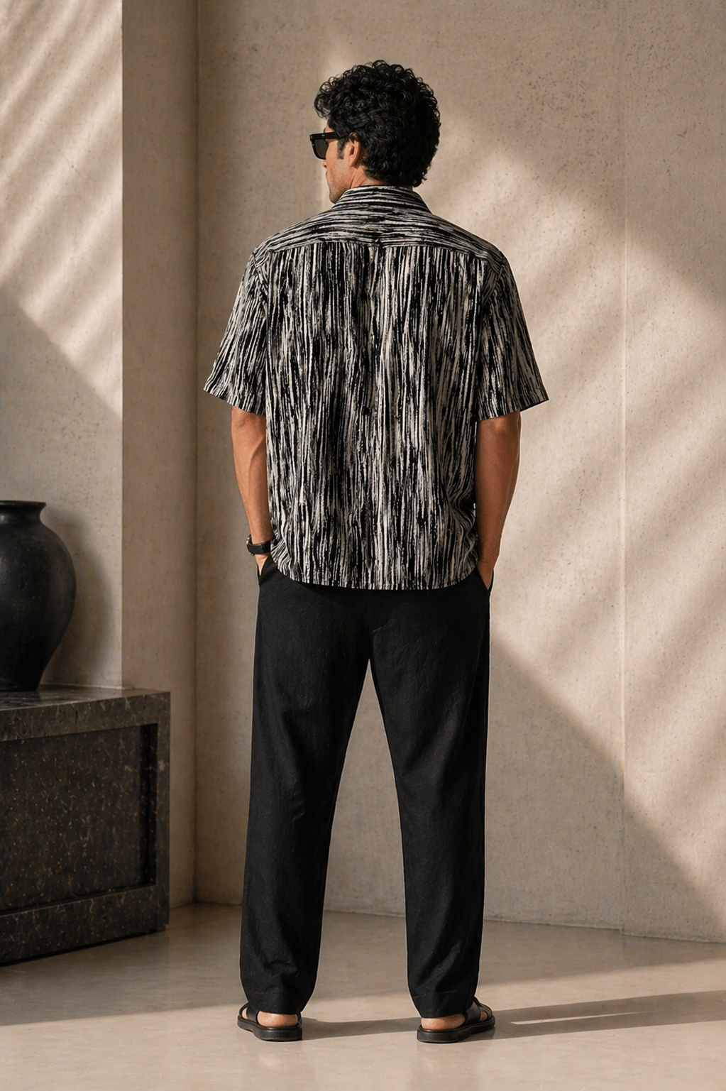 Abstract Drift Boxy Shirt – Black & Stone