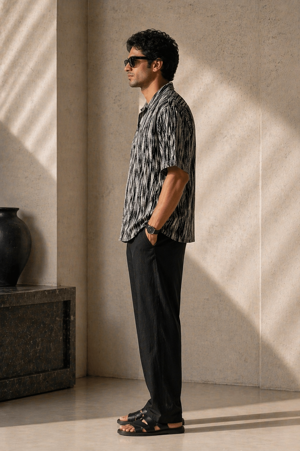Abstract Drift Boxy Shirt – Black & Stone