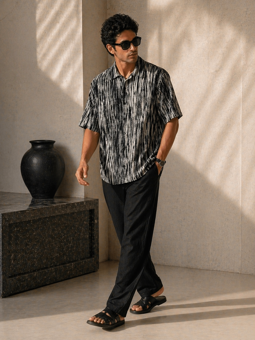 Abstract Drift Boxy Shirt – Black & Stone